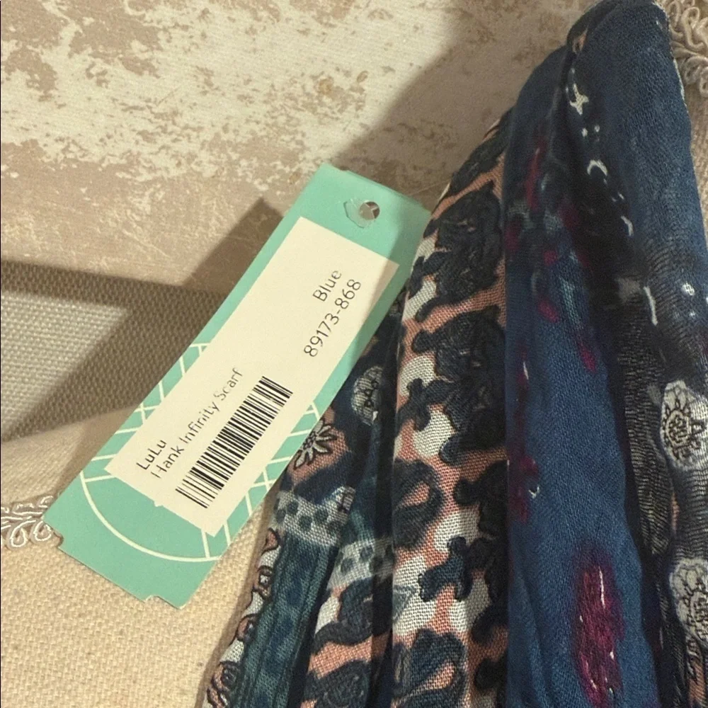 Elegant Blue Patterned Infinity Scarf
